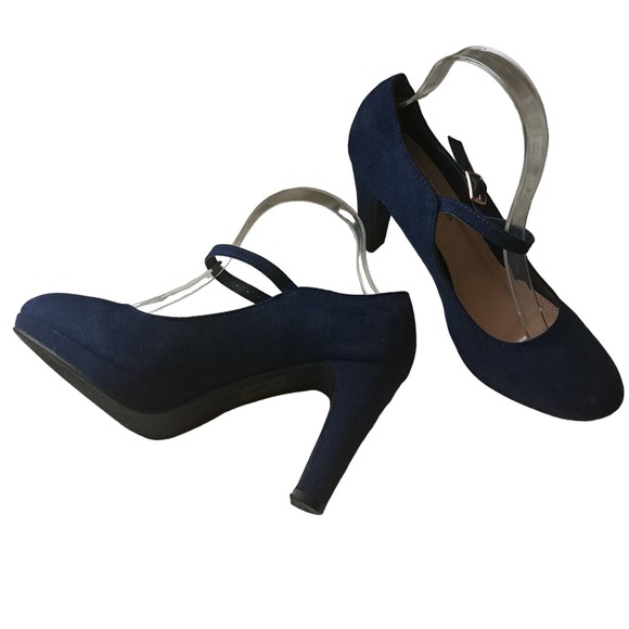 Gently Used Elara size 8.5 Blue Suede strappy Pumps 3.5 inch heel - Picture 1 of 11